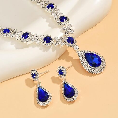 Dcfywl731 Purple Wedding Jewelry Set for Brides Bridesmaids Gold Rhinestone Necklace Earrings Set Crystal Bridal Jewelry Set for Wedding Engagement Party Prom Jewelry Set for Women Girls in Kuwait