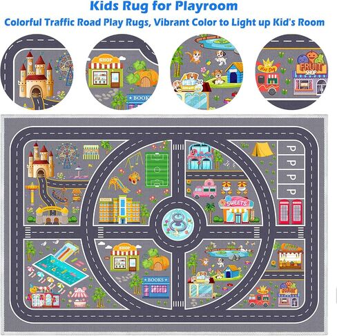 Kids Car Rug Playmat, Road Traffic Rug for Kids Cars, Carpet Play Mat for Playroom, Non Slip Kids Play Rug for Bedroom Boys, Fun City Life Car Mat for Children Room(Grey,2.6×3.9ft/31×47in) in Saudi Arabia