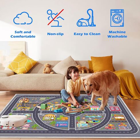 Kids Car Rug Playmat, Road Traffic Rug for Kids Cars, Carpet Play Mat for Playroom, Non Slip Kids Play Rug for Bedroom Boys, Fun City Life Car Mat for Children Room(Grey,2.6×3.9ft/31×47in) in Saudi Arabia
