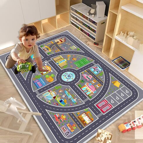 Kids Car Rug Playmat, Road Traffic Rug for Kids Cars, Carpet Play Mat for Playroom, Non Slip Kids Play Rug for Bedroom Boys, Fun City Life Car Mat for Children Room(Grey,2.6×3.9ft/31×47in) in Saudi Arabia