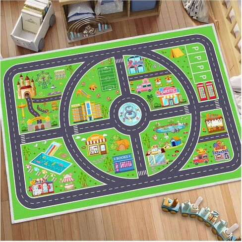 Kids Car Rug Playmat, Road Traffic Rug for Kids Cars, Carpet Play Mat for Playroom, Non Slip Kids Play Rug for Bedroom Boys, Fun City Life Car Mat for Children Room(Grey,2.6×3.9ft/31×47in) in Saudi Arabia
