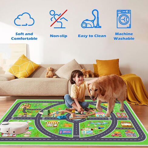 Kids Car Rug Playmat, Road Traffic Rug for Kids Cars, Carpet Play Mat for Playroom, Non Slip Kids Play Rug for Bedroom Boys, Fun City Life Car Mat for Children Room(Grey,2.6×3.9ft/31×47in) in Saudi Arabia