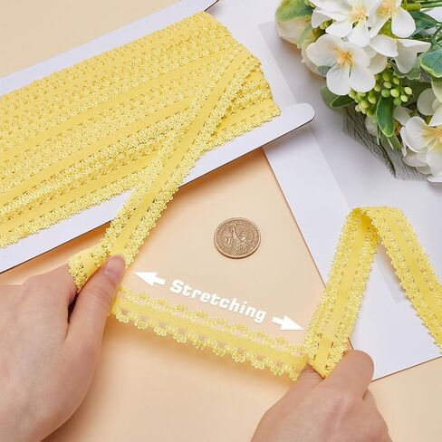 GORGECRAFT 22 Yards 7/8 Inch Elastic Edges Trimming Stretch Lace Trim Webbing Crocheted Lace Cord Ribbon for DIY Sewing Crafts Garment Embellishments Gift Wrapping, Light Yellow in Saudi Arabia