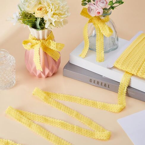 GORGECRAFT 22 Yards 7/8 Inch Elastic Edges Trimming Stretch Lace Trim Webbing Crocheted Lace Cord Ribbon for DIY Sewing Crafts Garment Embellishments Gift Wrapping, Light Yellow in Saudi Arabia