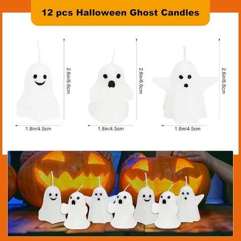 12pcs Mini Halloween Ghost Candles, Cute Halloween Decor Candles, Halloween Candles Decorations for Ghost Decor Home Decor Bedroom Party Room Table Pumpkin Halloween Gifts in Saudi Arabia