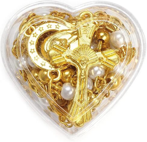 12 pcs Our Lady of Guadalupe with Cross Rosaries in Heart-shaped box Recuerdos de Bautizo Quinceanera Sweet 15 Birthday Party Favor for Boy or Girl (Pink Silver) in Saudi Arabia