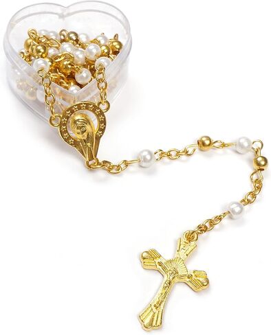 12 pcs Our Lady of Guadalupe with Cross Rosaries in Heart-shaped box Recuerdos de Bautizo Quinceanera Sweet 15 Birthday Party Favor for Boy or Girl (Pink Silver) in Saudi Arabia