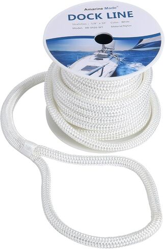 خطوط إرساء مصنوعة من النايلون المضفر المزدوج من Amarine بقوة 7700 رطل، قوة الكسر (الطول: 50 قدمًا، العمق: 5/8 بوصة، العيينة: 12 بوصة) خطوط إرساء القوارب البحرية، حد حمل العمل: 1540 رطلًا in Saudi Arabia