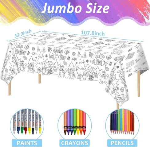 53.9x107.8 Inch Happy Birthday Coloring Tablecloth for Kids Giant Coloring Poster Large Huge Birthday Poster Table Cloth Party Decoration Color Page Sheets Book Crafts Activity for Gift Wall Classroom in Saudi Arabia