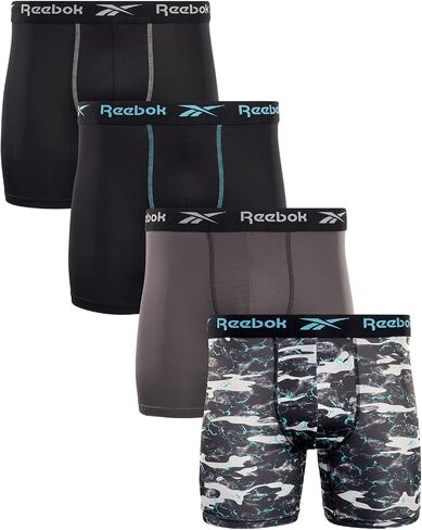 Reebok Men's Underwear - Performance Boxer Briefs (4 Pack), Size X-Large, Black/Blackened Pearl/Black/Print in Saudi Arabia
