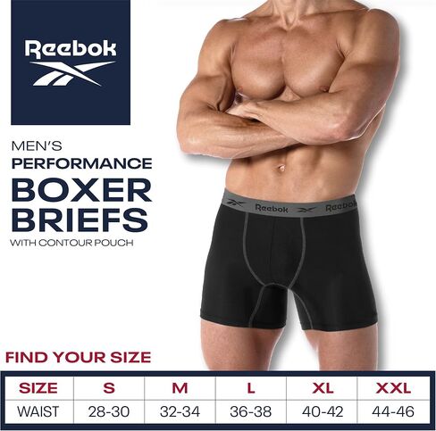 Reebok Men's Underwear - Performance Boxer Briefs (4 Pack), Size X-Large, Black/Blackened Pearl/Black/Print in Saudi Arabia