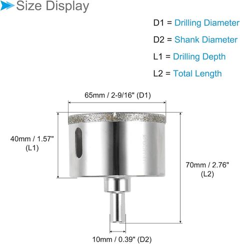 Diamond Hole Saws Drill Bits, 68mm / 2-5/8" Drilling Diameter, White Zinc Plated with Center Guide Drill Bit - (Applications: for Glass Ceramic Tiles Marble Stone) in Saudi Arabia