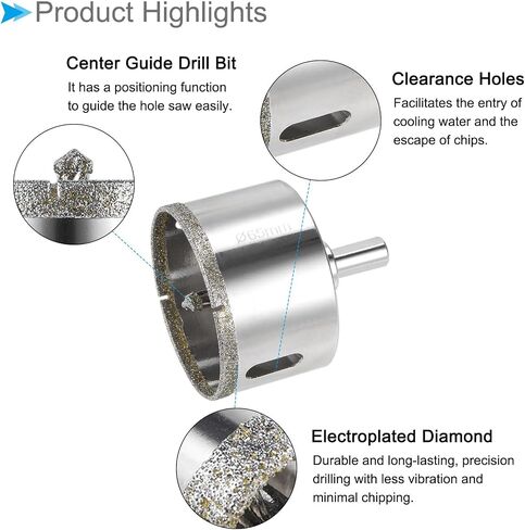 Diamond Hole Saws Drill Bits, 68mm / 2-5/8" Drilling Diameter, White Zinc Plated with Center Guide Drill Bit - (Applications: for Glass Ceramic Tiles Marble Stone) in Saudi Arabia