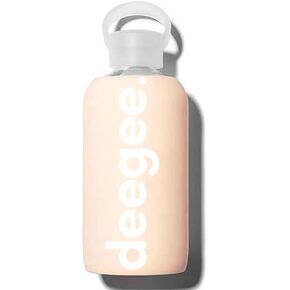 Sorority Shop Delta Gamma Glass Water Bottle with Silicone Sleeve - 16 Oz Glass Water Bottle, Reusable Glass Water or Juice Bottle with Cap