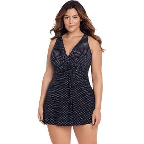 Miraclesuit Women's Swimwear Plus Pin Point Marais Tummy Control V-Neckline Soft Cup One Piece Swimsuit