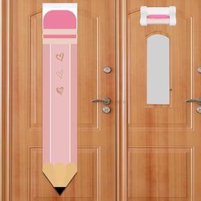 2Pcs Pink Classroom Door Window Cover Curtains Classroom Shade, Pencil Shape Blackout Window Cover Classroom Curtains for Office, Porch, Room Door Curtains for Door Window