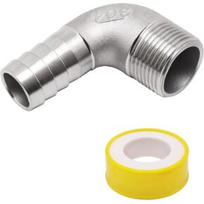 Sydien 1Pcs 90 Degree Elbow Fitting with Barb, Diameter 20mm Barb x 3/4'' NPT Male Coupler 304 Stainless Steel Elbow Barb Adapter for Fuel Air Oil Gas