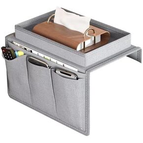 Sofa Armrest Organizer,TV Remote Holder Sofa Organizer with Top Tray for Couch Recliner Home Accessories Bedside Storage Pockets Bag (Grey)