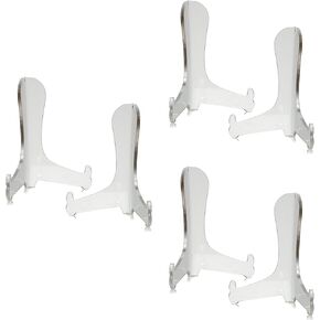 Acrylic 4" Easels - Clear - Set of 6 - Tabletop Display Stand for Plates, Pictures, Books, Plaques, Tiles, Canvas Art, Tablets & Phones = Fixed Position