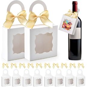 Sankoly 10 Pieces Wine Bottle Box with Window Paper Wine Gift Box with Bow Tie Mini Gift Boxes Bottle Hanger Favor Box for for Holding Candy Chocolate Cookies Mini Gift (White)