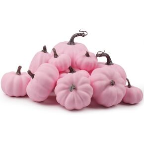 12PCS Artificial Pumpkins Foam Pumpkins Large with Small Pumpkins Fake Foam Pink Pumpkins for Halloween Thanksgiving Painting Fall Table Decor ﻿ (Different Sizes)