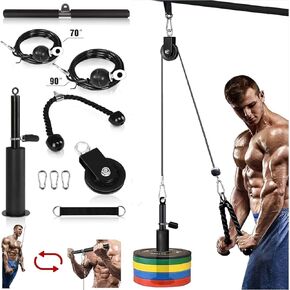 LAT Pull Down and Lift Weight Pulley System,Cable Pulley System Gym,Dual Cable Machine Attachments with Upgraded Loading Pin for Biceps Curl, Tricep, Arm Workouts Home Gym Pulley System