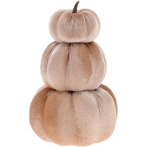 Gresorth 8.3 Inch Fake Velvet Pumpkin Stacked Tower Decoration Lifelike Vegetable Ornament Artificial Autumn Model for Christmas Thanksgiving Halloween Champagne