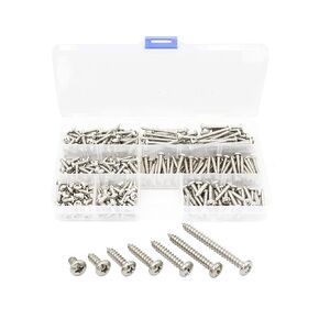 LBY 350pcs #6 ×(1/4''~1-1/4'') Truss Head Wood Screws, Philips Pan Head Self-Tapping Wood Screws Assortment Kit, 7 Sizes, 304 Stainless Steel (Silver)