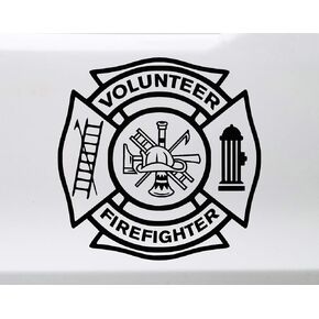 أبيض - ملصق من الفينيل لرجال الإطفاء المتطوع - VFD Fire Dept Maltese Cross - ملصق مقطوع بالقالب - 5 عرض × 5 ارتفاع بوصة