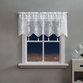 Elegant White Floral Lace Kitchen Curtains Valances - Chic Half Window Sheer Curtains 52 x 18 Inches for Small Window in Living Room & Café