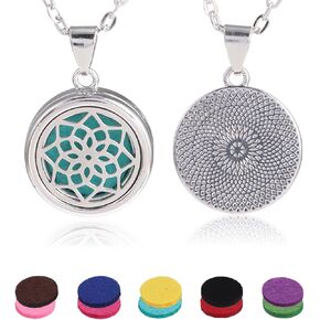 Essential Oil Diffuser Necklace Aromatherapy Locket Pendant Necklace Stainless Steel Snowflake Necklace Pendant with 10 Pcs Refill Pads