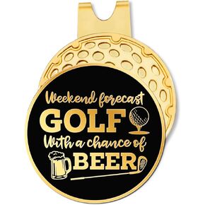 Hafhue Weekend Forecast Golf with A Chance Black Gold Golf Ball Marker with Hat Clip, Funny Golf Accessories and Golf Gifts for Men Women Dad Mom Grandpa, Birthday Gifts for Golfer Golf Lover