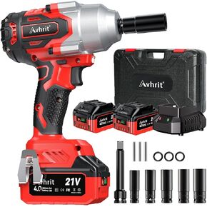 Cordless Impact Wrench 1/2 Inch, Max Torque (850N.m) 630Ft-lbs 1/2 Impact Gun w/ 2x 4000mAh Battery, Charger & 5 Sockets, Power Impact Driver for Car Home