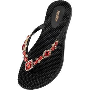 Swalker Woman's Sandal Flip Flop With Rhinestone in Recyclable Rubber Sole, Crystal Thong