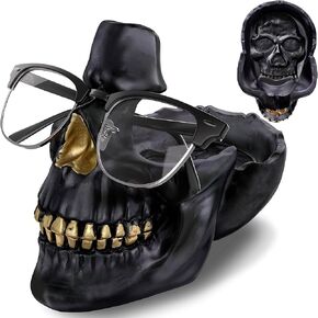 READAEER Skull Glasses Stand Holder, Creative Eyeglasses Holder, Sunglasses Spectacle Display Rack, Key Holder Resin Sculptures for Entryway, Home, Office, Desk, Nightstand (White)