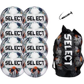 SELECT Viking DB Soccer Ball, White/Teal/Orange V24, 8-Ball Pack with Ball Bag and Hand Pump, Size 5