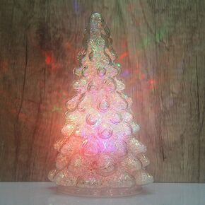 Mercury Glass Christmas Tree with Timer, with Fairy Lights, Lighted Glass Tabletop Christmas Tree Decoration Battery Operated for Christmas, New Year Ceremony H:8" (Colorful)