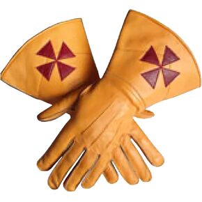 KNIGHTS TEMPLAR COMMANDERY GAUNTLET - YELLOW LEATHER WITH RED CROSS