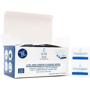 Eye See Lens Cleaning Wipe - Use as Eyeglass Cleaning Wipes or Electronic Wipes - Great for Camera Lens, Phone, Tablet, Glasses - 200 Wipes +20 Bonus = 220 Total Wipes