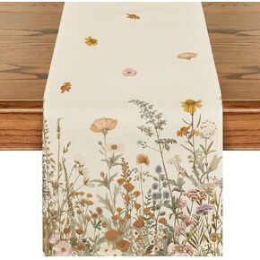 Artoid Mode Wild Flowers Grasses Floral Fall Table Runner, Seasonal Autumn Kitchen Dining Table Decoration for Home Party Decor 13x72 Inch
