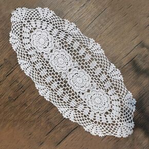 Phantomon Oval Lace Table Runner Doilies Floral Table Scarf Furniture Cloth Cover Handmade Crochet Placemats, 100% Cotton (Beige Oval, 12x24 Inch)