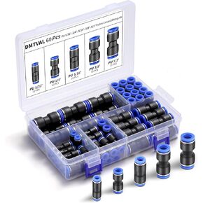 Straight Push to Connect Fittings Kit, Quick Connect Air Hose Fittings, Includes each 12 Pcs 5/32'' Straight, 1/4'' Straight, 3/8'' Straight, 5/16 Straight,1/2 Straight Connectors