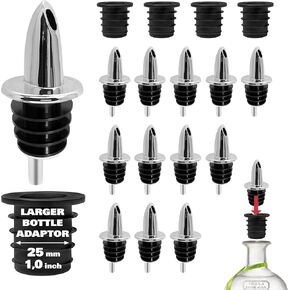 ESATTO 12 Pack Classic Chromed Bottle Pourers, Liquor Pourers for Alcohol, Olive Oil, Bartender Accessories Includes 4 Liquor Pourer Adapters for Large Neck Bottles such as Patron Don Julio Tequila