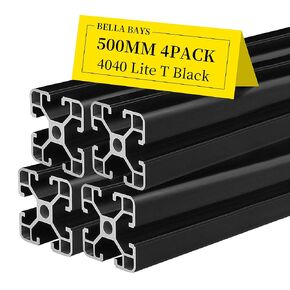 BELLA BAYS 4pcs 19.69 inch 500mm 4040 T Slot Aluminum Extrusion Profile European Standard Anodized Black Extruded Linear Rail Guide Frame for 3D Printer Laser Engraving Machine CNC Workbench DIY