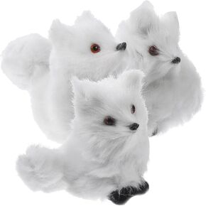 3pcs Fox Christmas Ornaments Animal Cake Toppers Plush Animal Figures Fur Fox Model Fox Sculpture Plush Fox Figurines Statues Plush Fox Decoration White Mini Desk Plastic Faux Fur