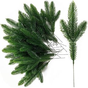 TIHOOD 25PCS 10 Inches Artificial Pine Needles Branches Garland Green Plants Pine Needles Fake Greenery Pine Picks for DIY Garland Wreath Christmas Embellishing and Home Garden Decoration