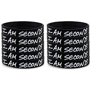 I Am Second Classic Youth/Petite Silicone Wristbands (10 Pack, Black)