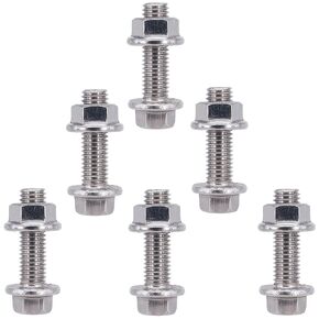 6PCS M10X1.5-35mm Stainless Steel Flange Screws, Flanged Hex Head Bolts, Exhaust Manifold Hardware Kit (Bolts&Nuts)