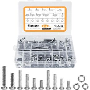 212Pcs 3/8" 1/4" 5/16" Hex Bolts and Nuts Metric Screw Assortment Kit, Hex Bolts and Nuts Kit Stainless Steel Spring Washers Assortment Kit with Storage Case in Kuwait