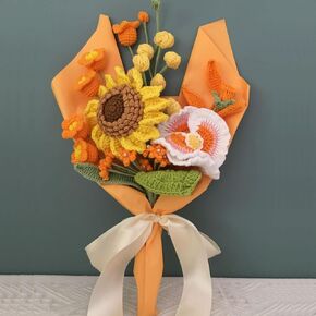 Sunflower Crochet Flowers Bouquet, Handmade Crochet Knitted Artificial Flowers Gifts for Family/Friends